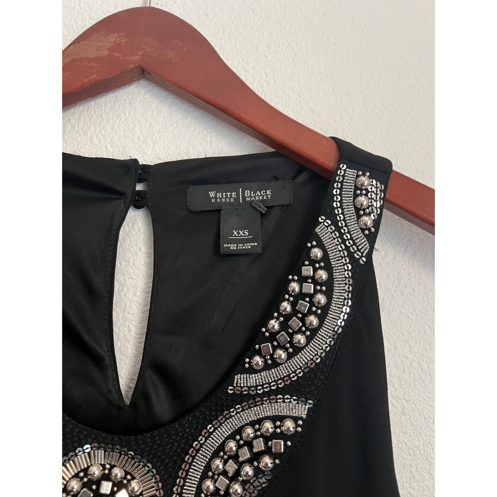 White House Black Market Embellished Keyhole Neck Black Sleeveless Dress XXS - Picture 2 of 3